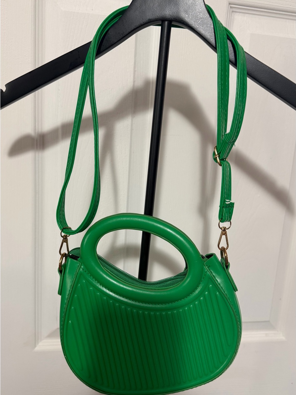 Green Structured Oval Crossbody Bag with Top Handle